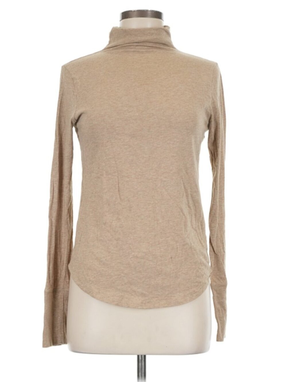 Gap Women's Sz Small Petite Feather Turtleneck T-Shirt Long Sleeve Heather Beige